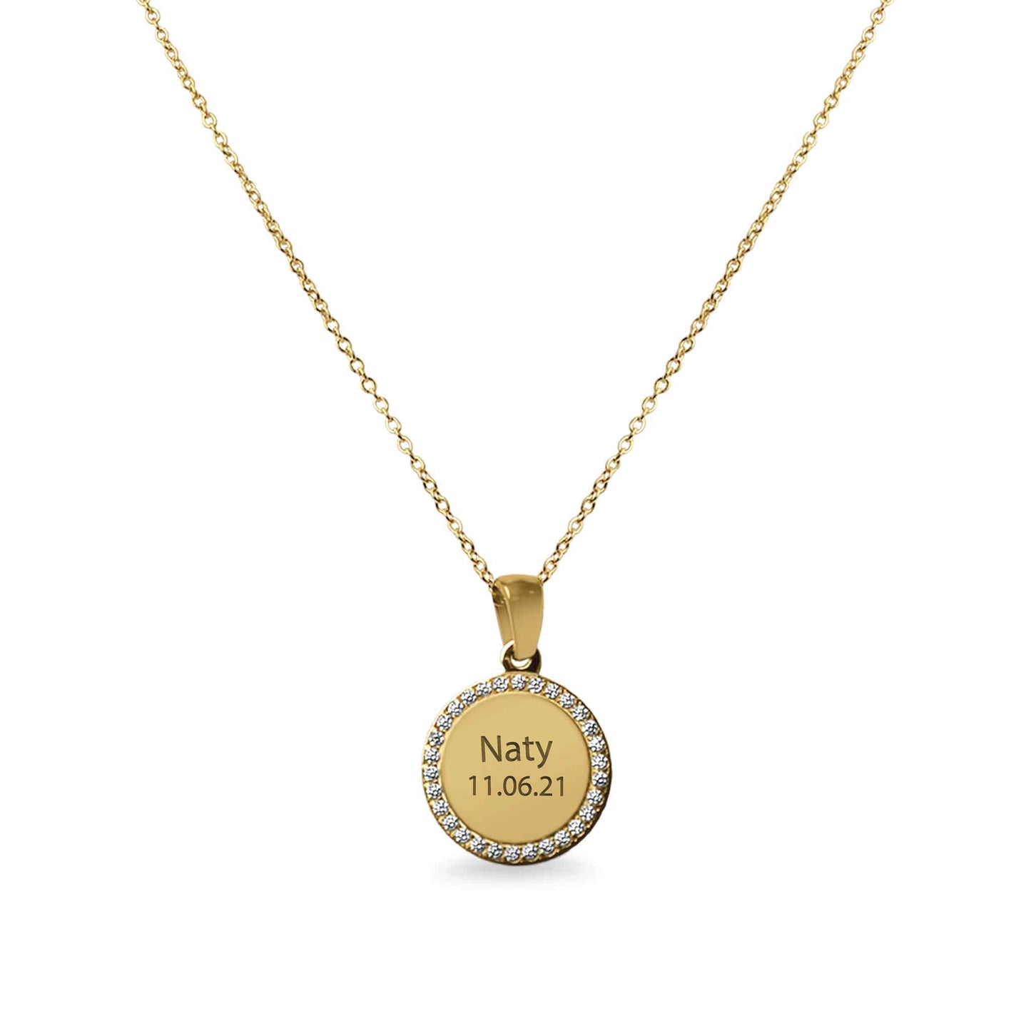 Personalized Circle Necklace with CZ Stones In Gold