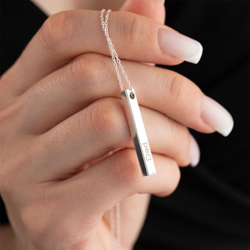 Vertical 3D Bar Necklace in Silver