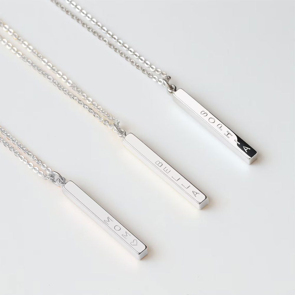 Vertical 3D Bar Necklace in Silver