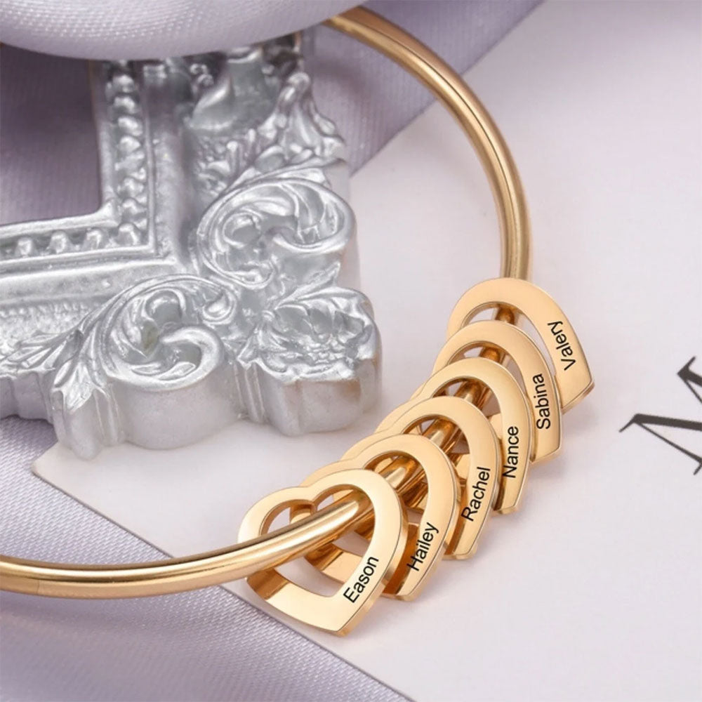 Bangle Bracelet with Heart Pendants