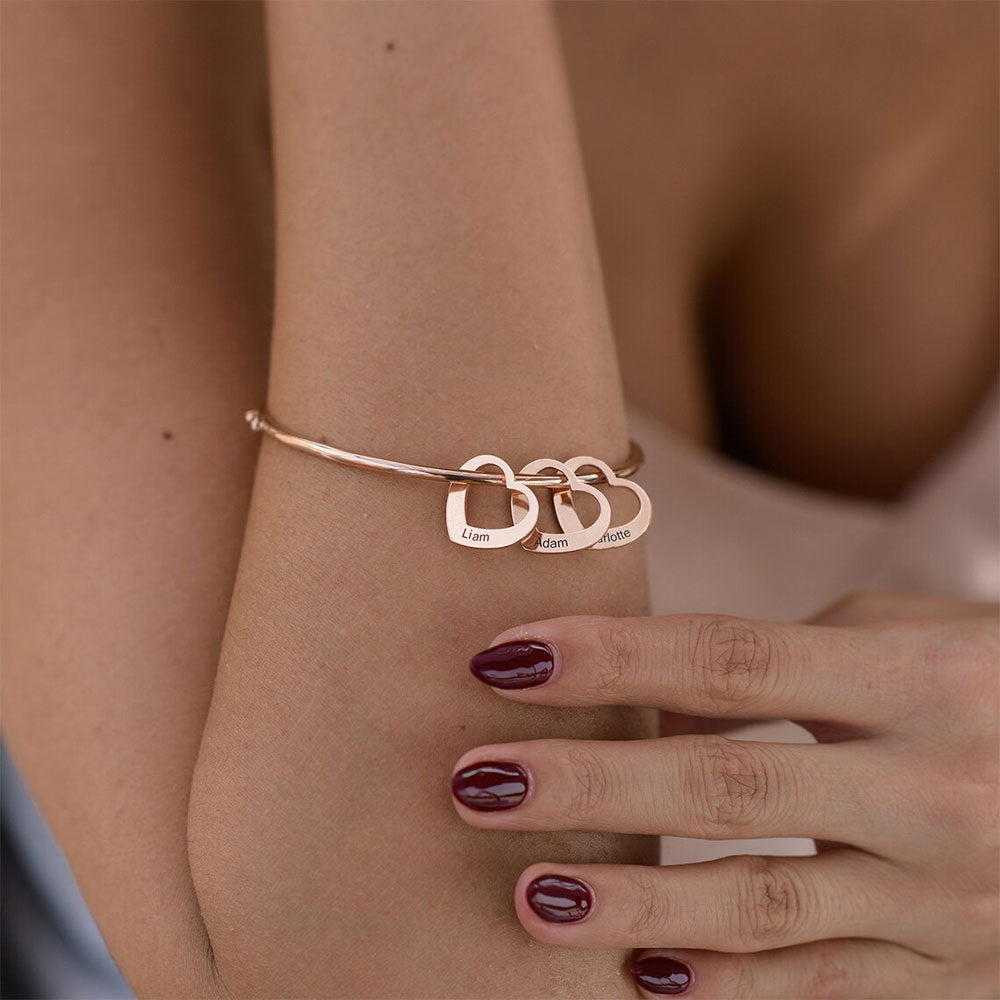 Bangle Bracelet with Heart Pendants