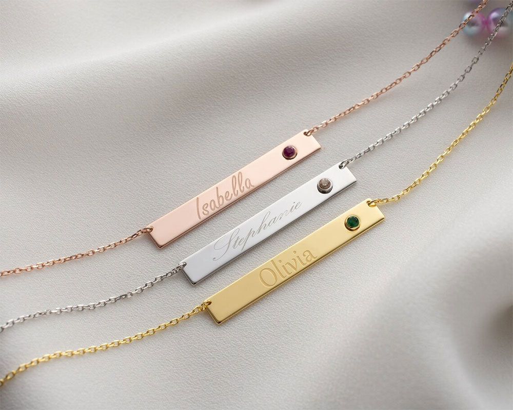 Bar Necklace with Birthstone in Gold