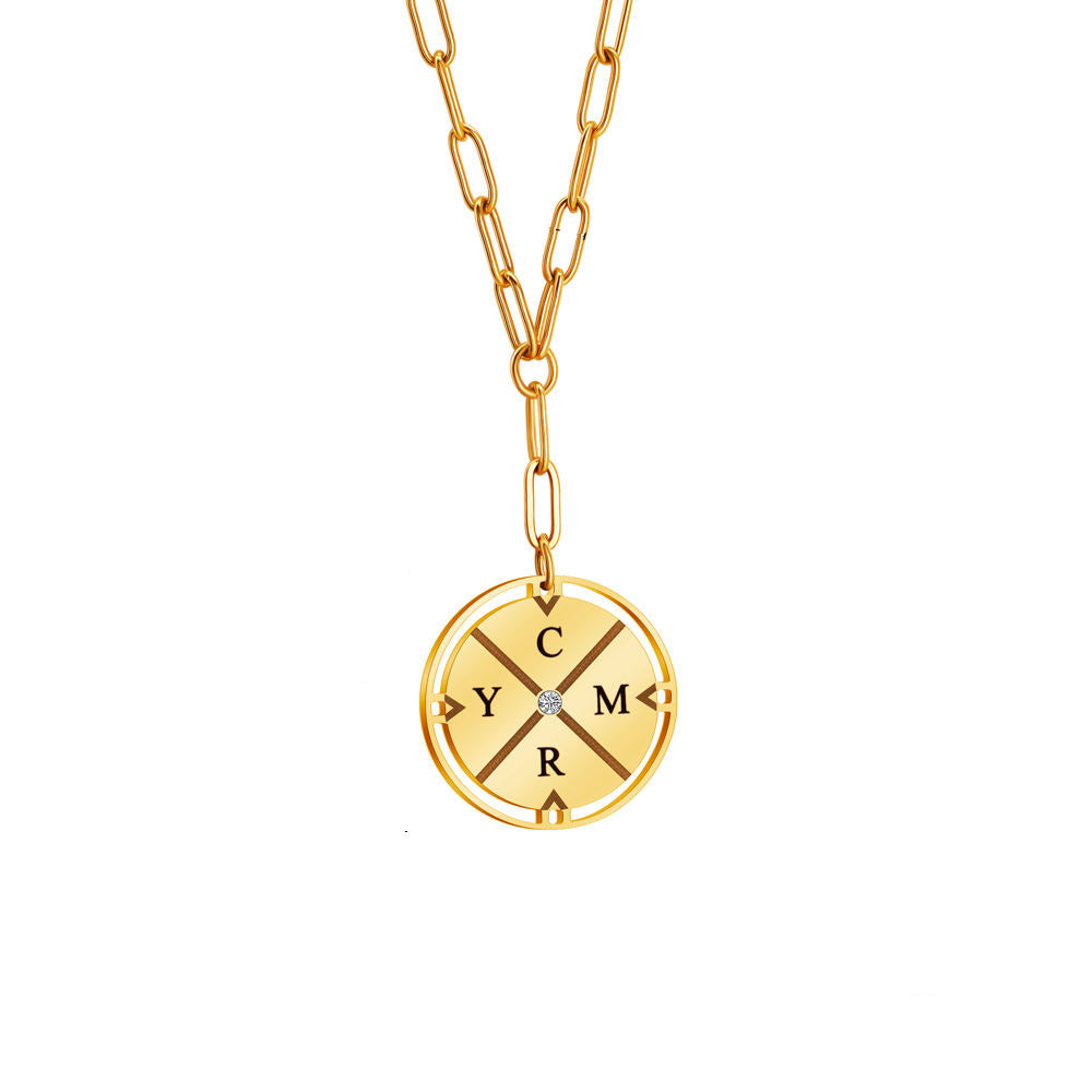 Personalized Initial Compass Necklace with Center Diamond In Silver