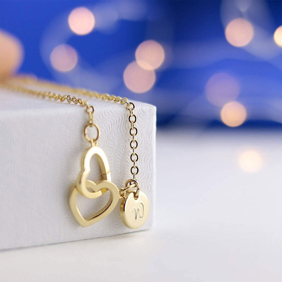 Double Heart Initials Necklace
