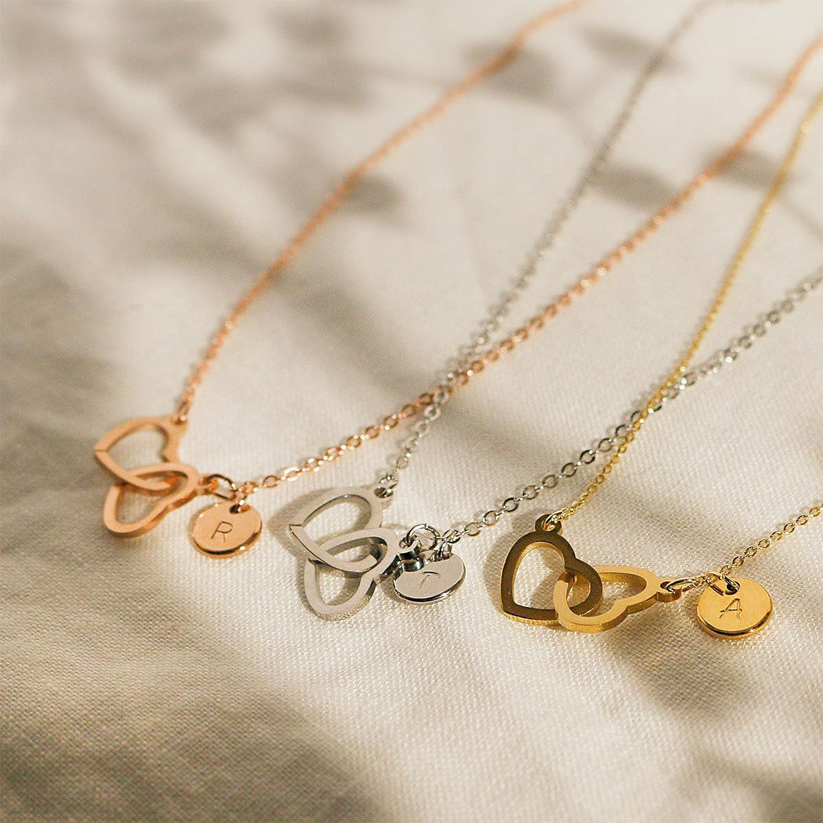 Double Heart Initials Necklace