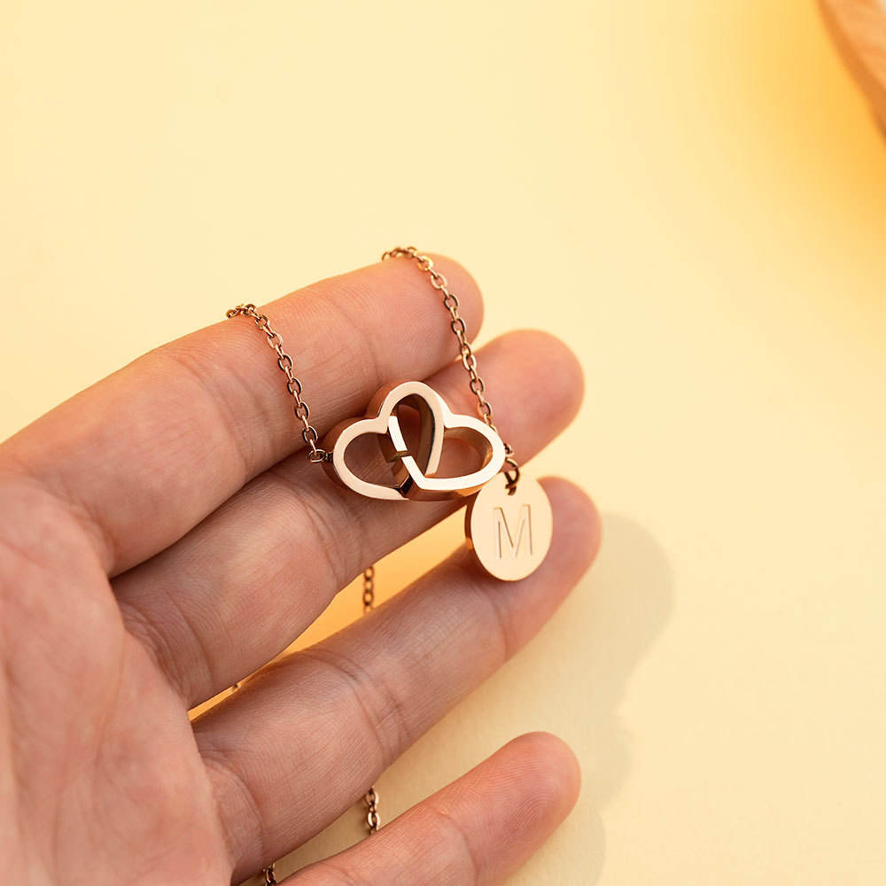 Double Heart Initials Necklace