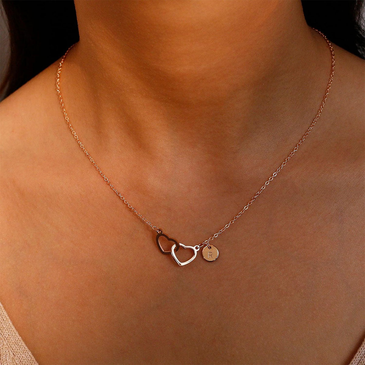 Double Heart Initials Necklace