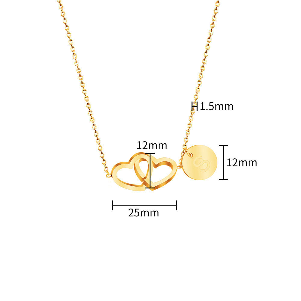 Double Heart Initials Necklace