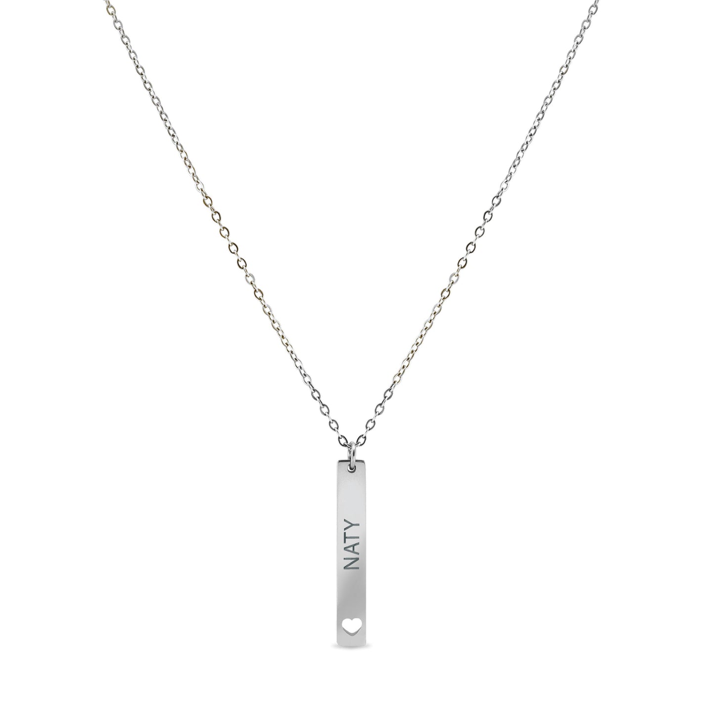 Personalized Bar Necklace with Heart Cutout In Silver
