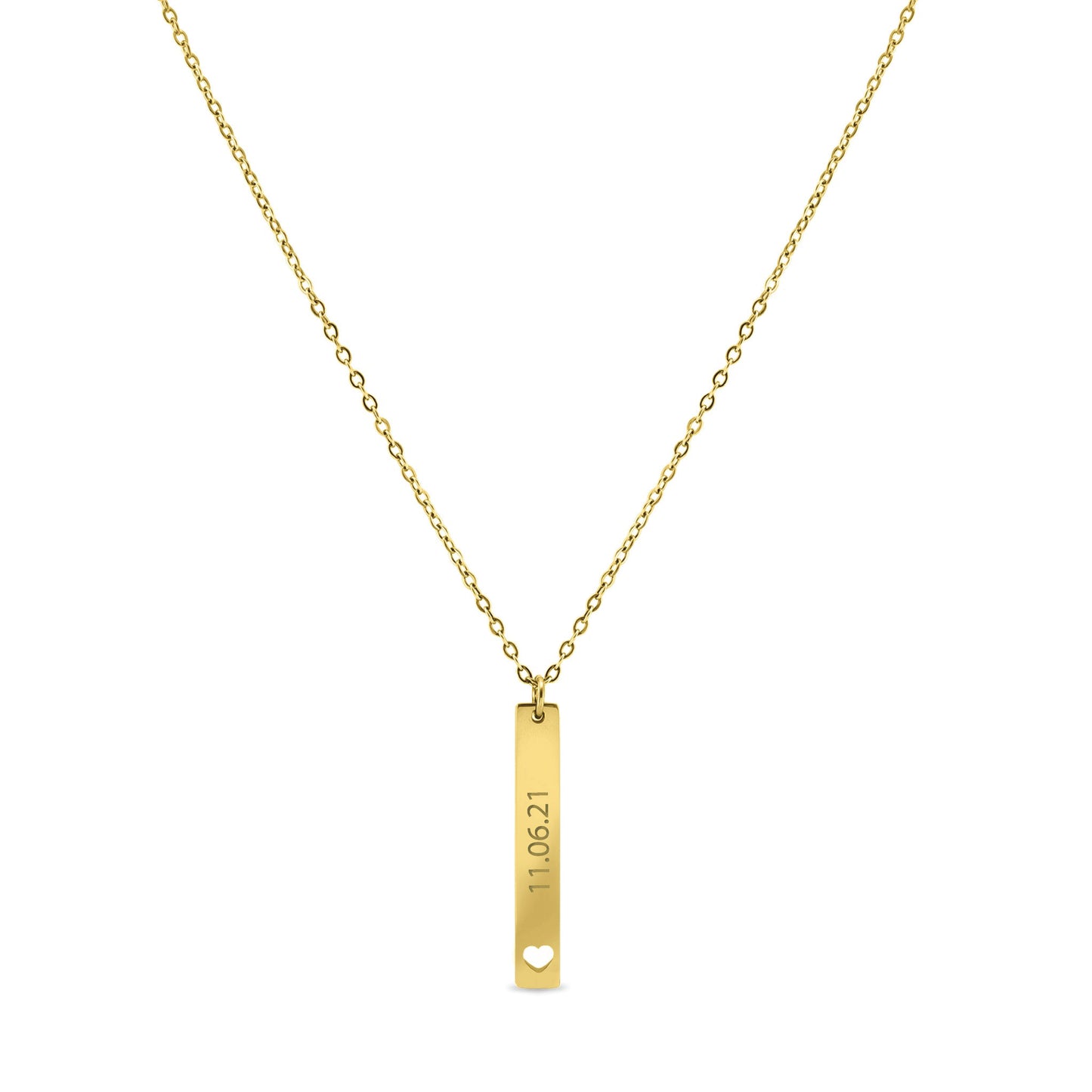 Personalized Bar Necklace with Heart Cutout In Silver
