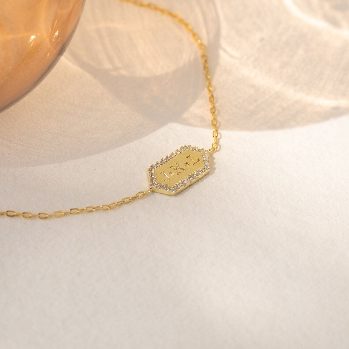 Personalized Hexagon Bracelet with Pave Diamonds In Silver