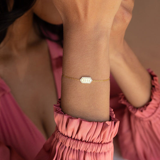 Personalized Hexagon Bracelet with Pave Diamonds In Gold