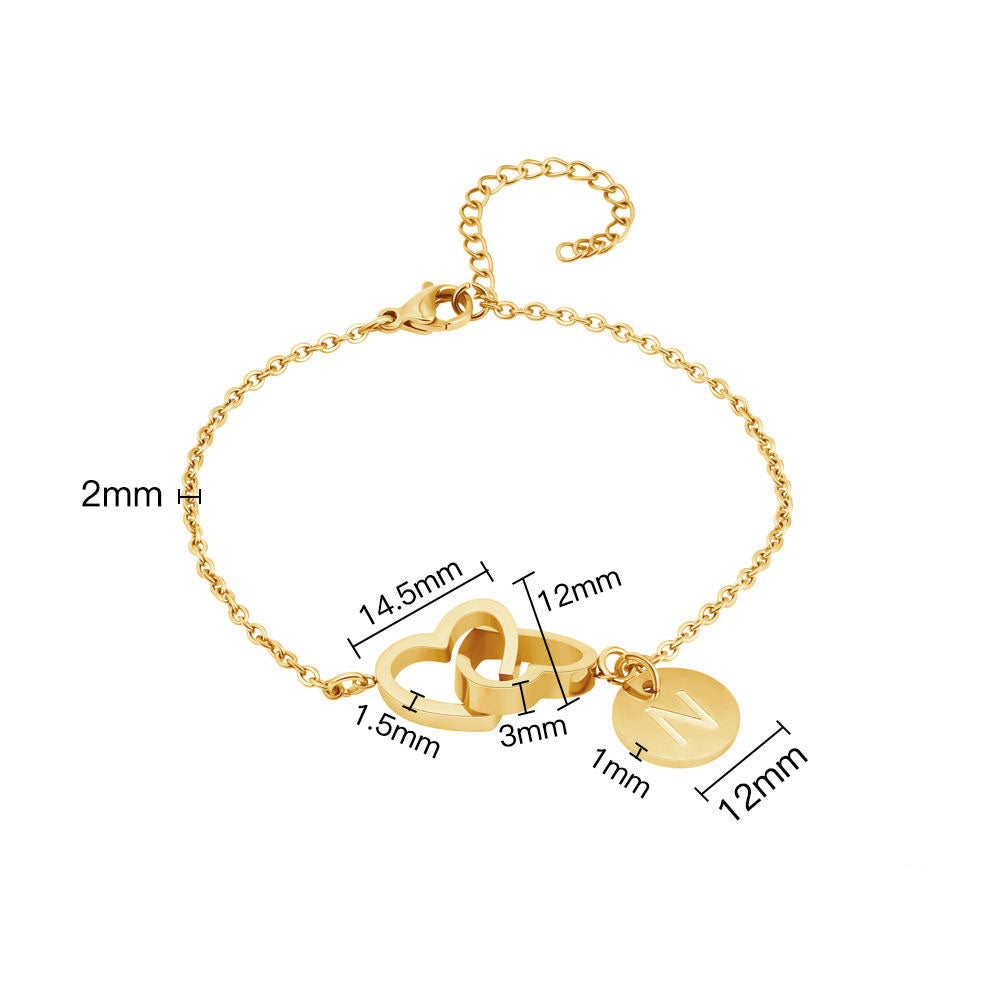 Double Heart Initials Bracelet In Gold