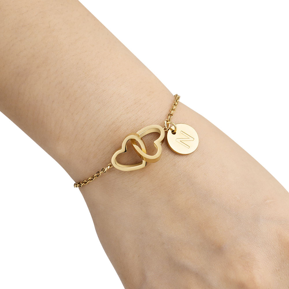 Double Heart Initials Bracelet