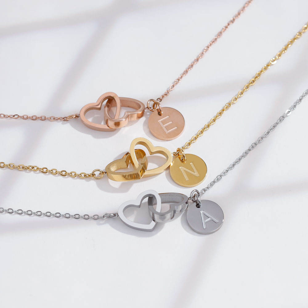 Double Heart Initials Bracelet