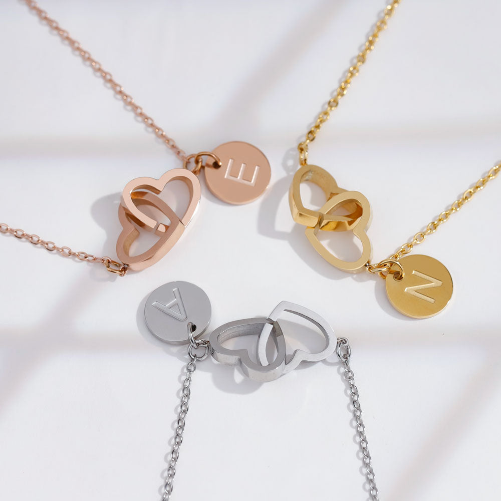 Double Heart Initials Bracelet