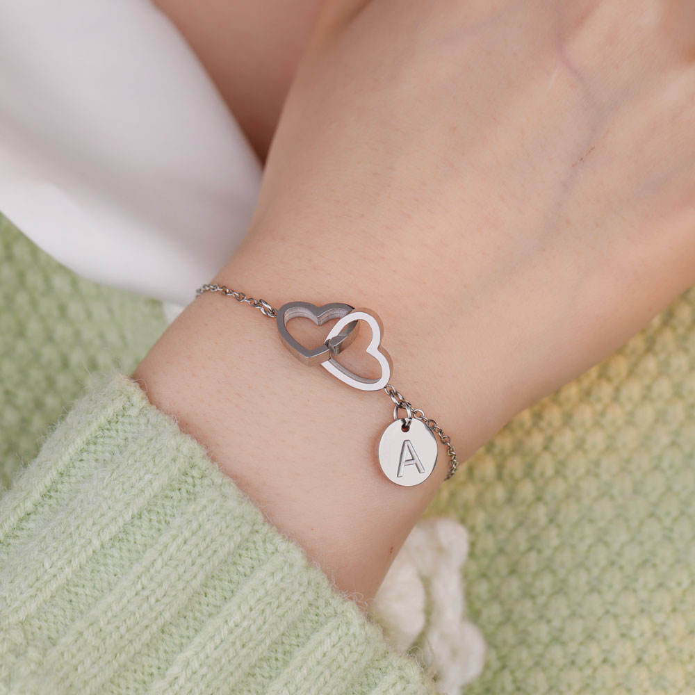 Double Heart Initials Bracelet