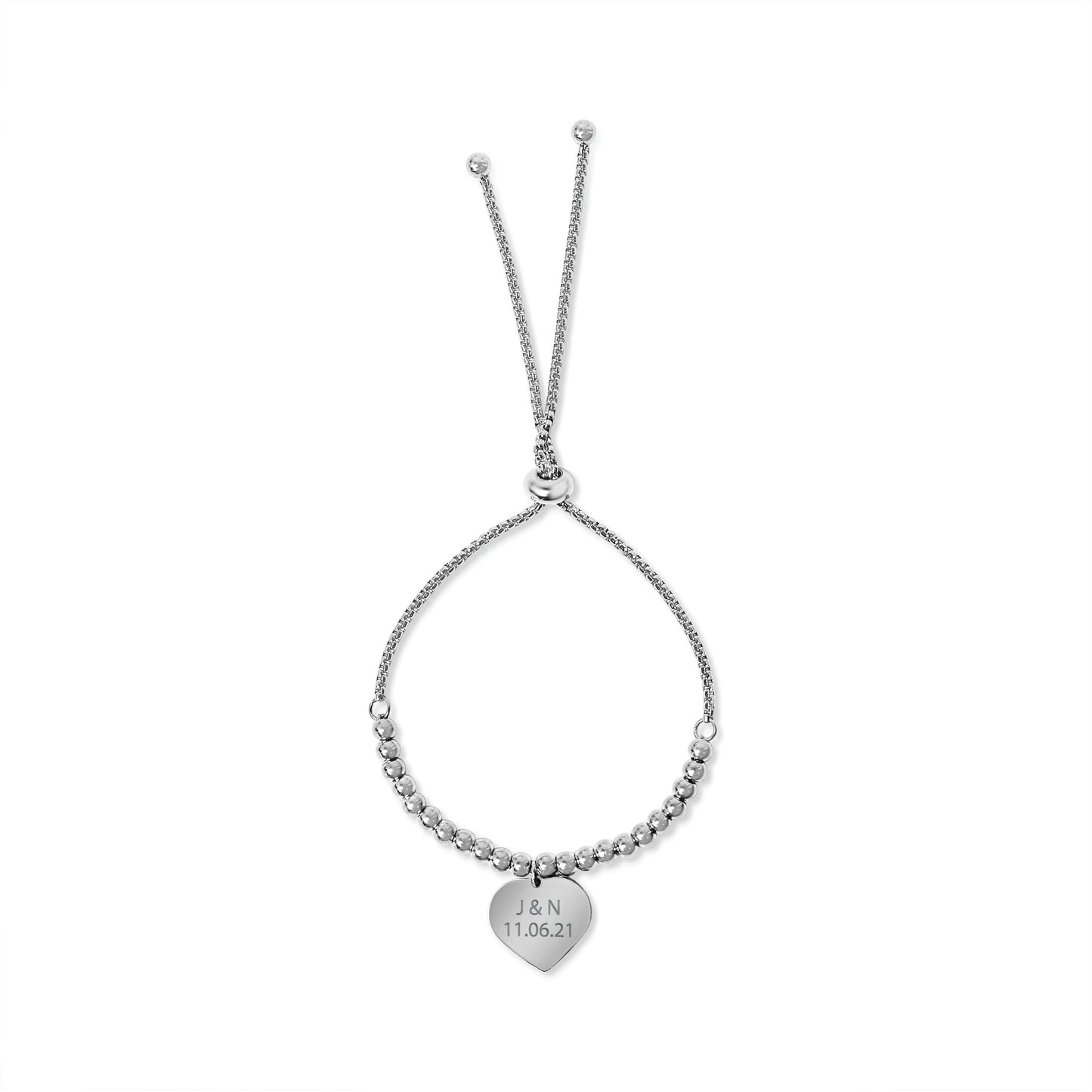 Beaded Bracelet with Heart Pendant in Silver