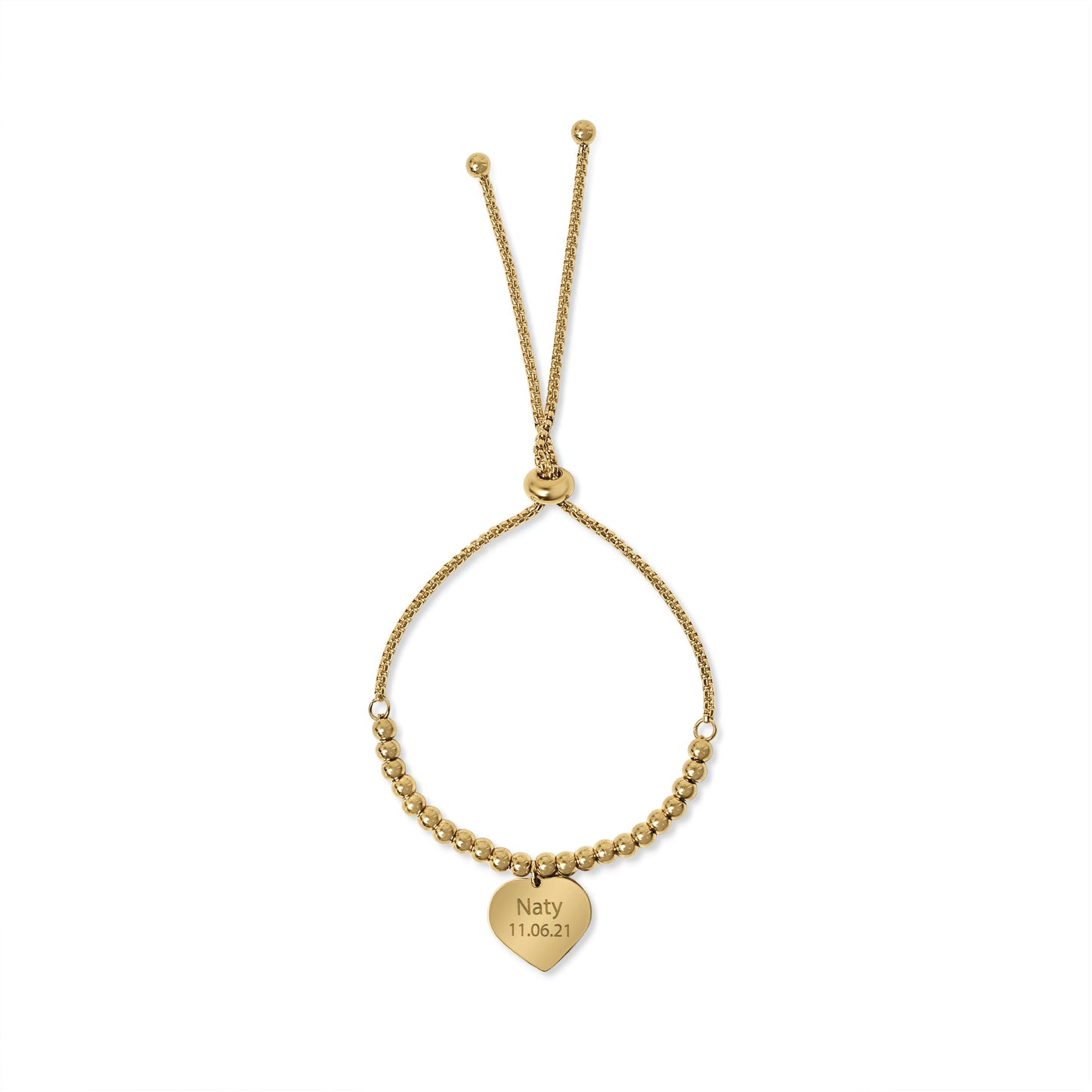 Beaded Bracelet with Heart Pendant in Gold