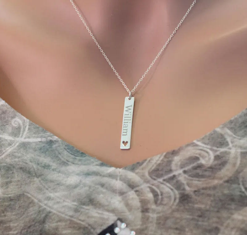 Personalized Bar Necklace with Heart Cutout In Silver