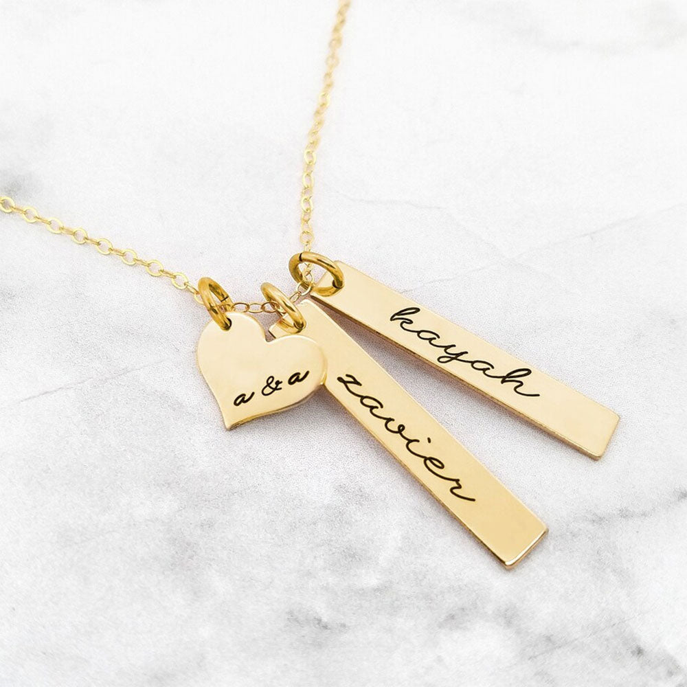 Personalized Bar and Heart Necklace In Gold