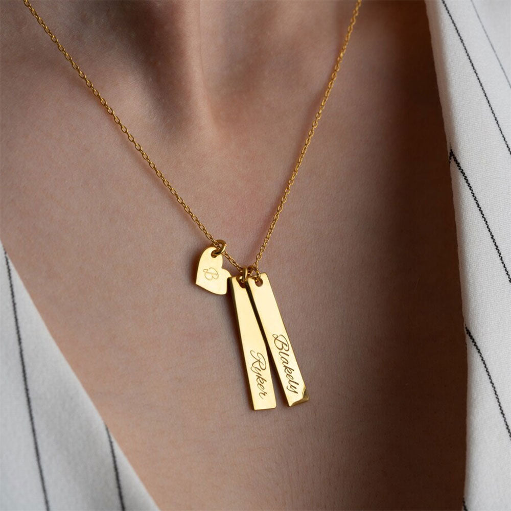 Personalized Bar and Heart Necklace In Gold