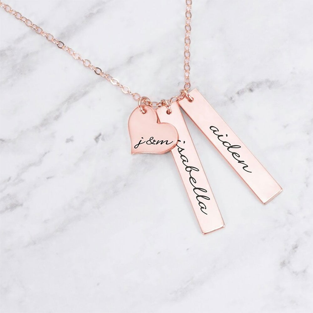 Personalized Bar and Heart Necklace In Gold
