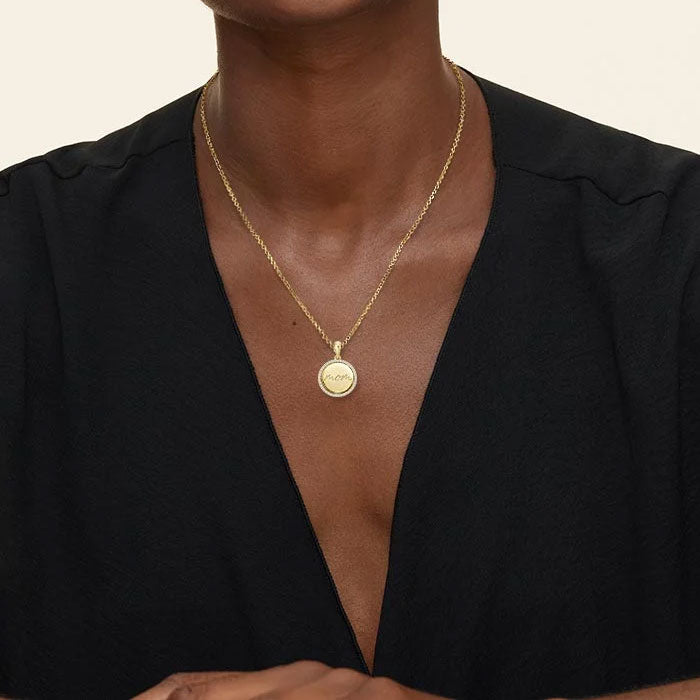 Personalized Circle Necklace with CZ Stones In Gold