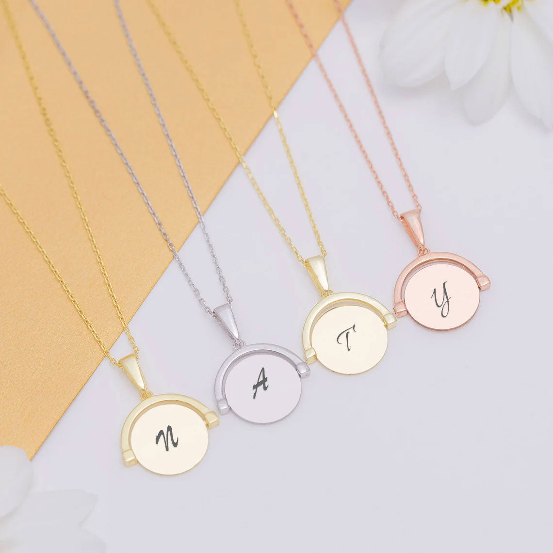 Double Sided Spinning Initial Necklace
