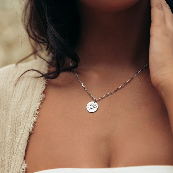 Handwriting Coin Disc Necklace