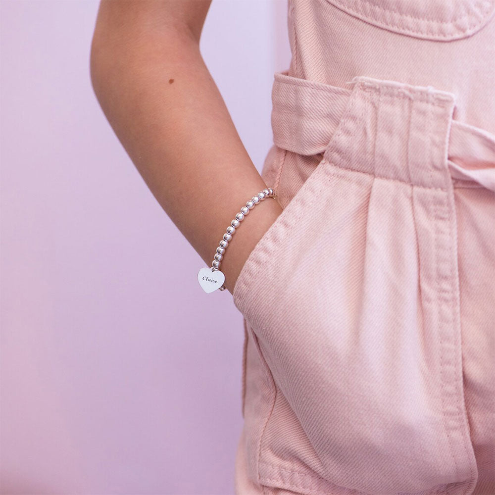 Beaded Bracelet with Heart Pendant in Silver