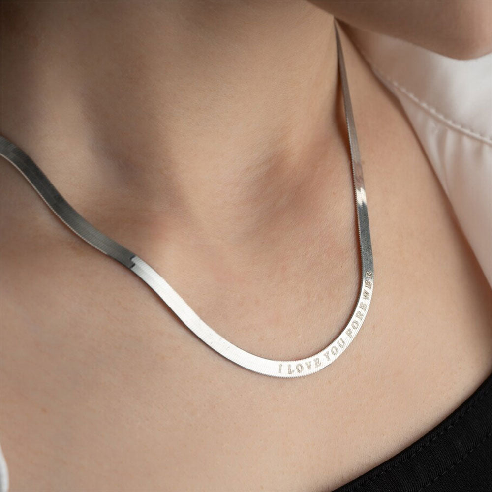 Personalized Herringbone Chain Necklace In Silver