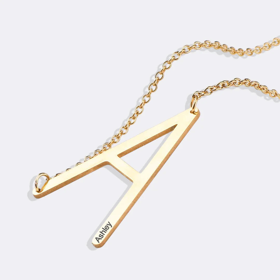 Engravable Large Statement Initial Necklace In Silver