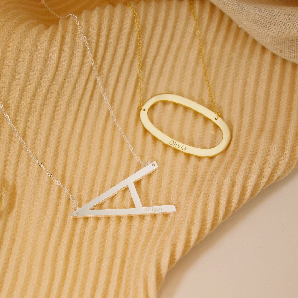 Engravable Large Statement Initial Necklace In Silver