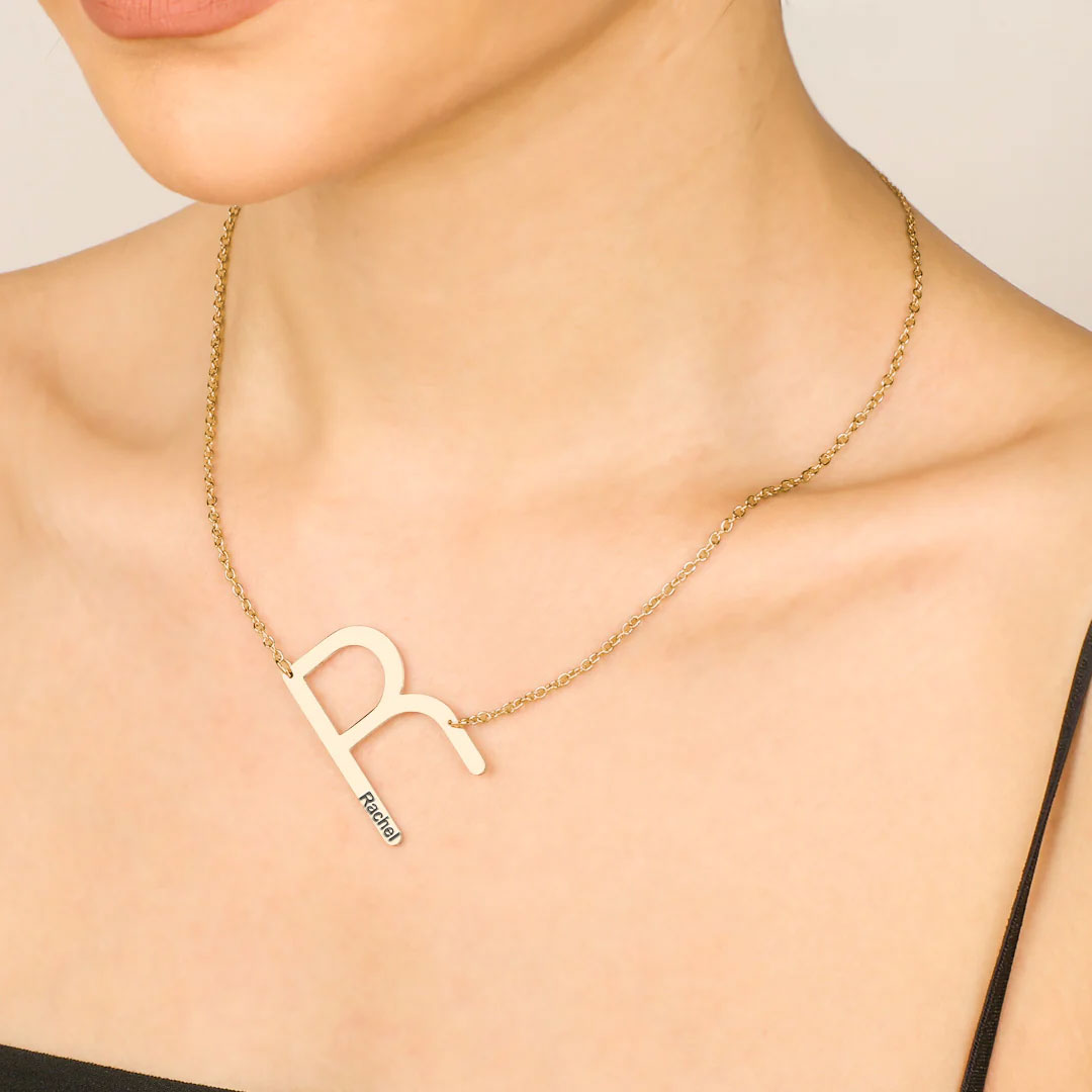 Engravable Large Statement Initial Necklace In Silver