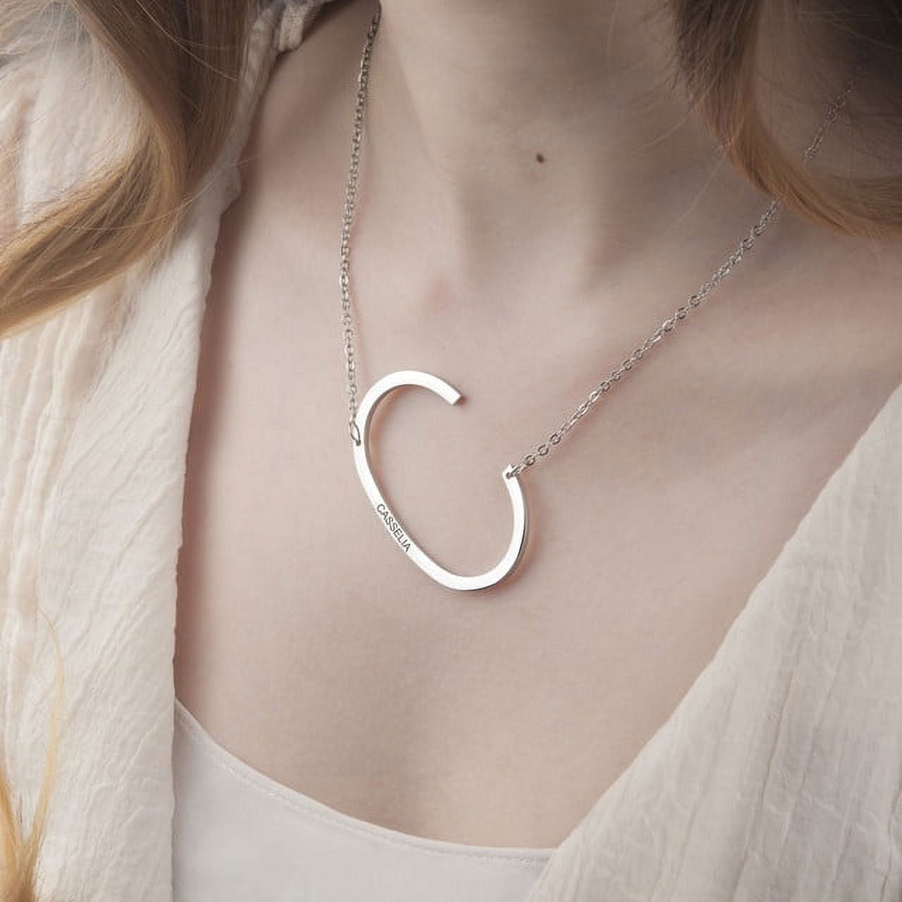 Engravable Large Statement Initial Necklace In Silver