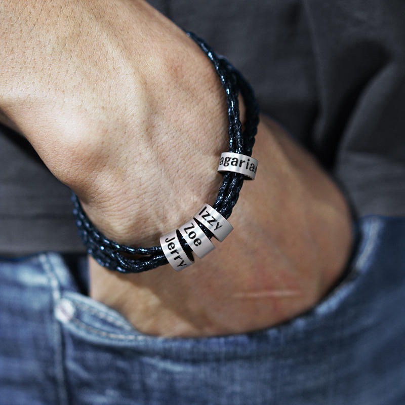 Leather Bracelet with Personalized Beads