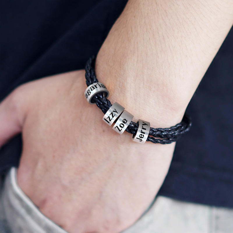 Leather Bracelet with Personalized Beads