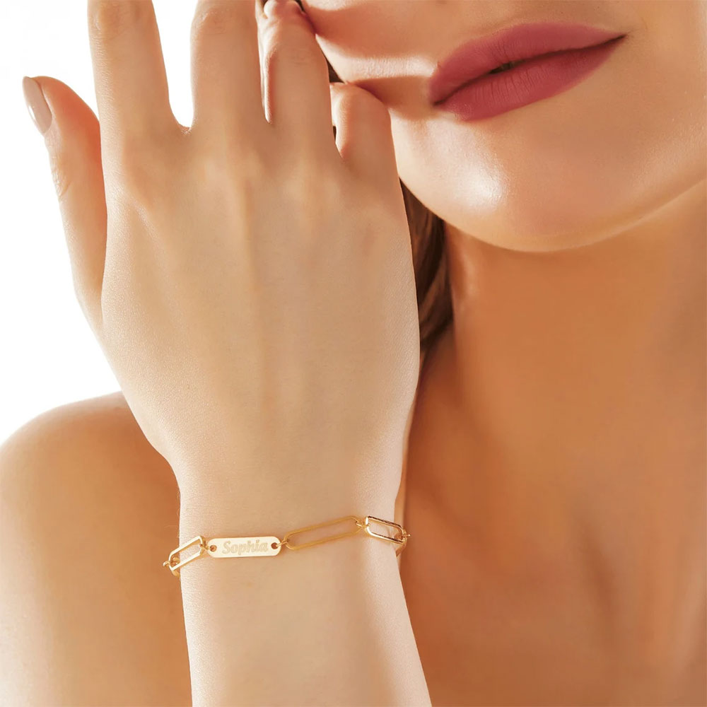 Personalized Paperclip Bar Bracelet