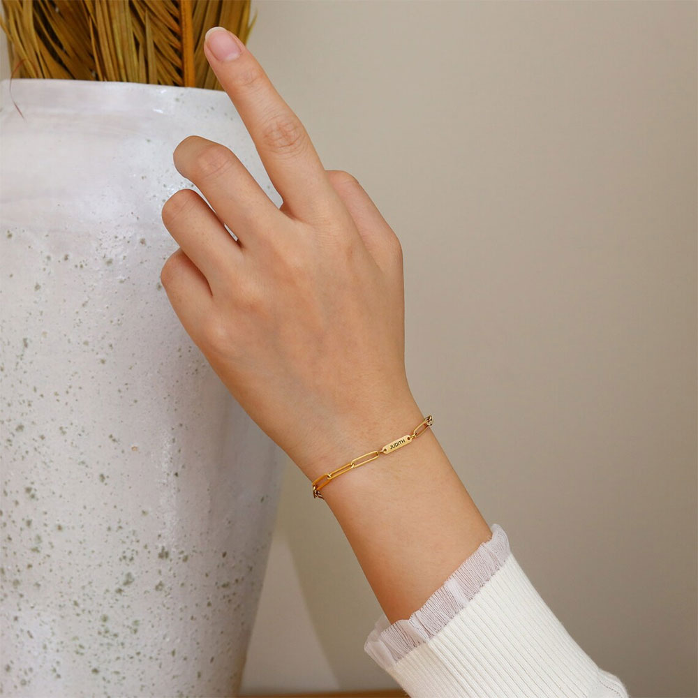 Personalized Paperclip Bar Bracelet