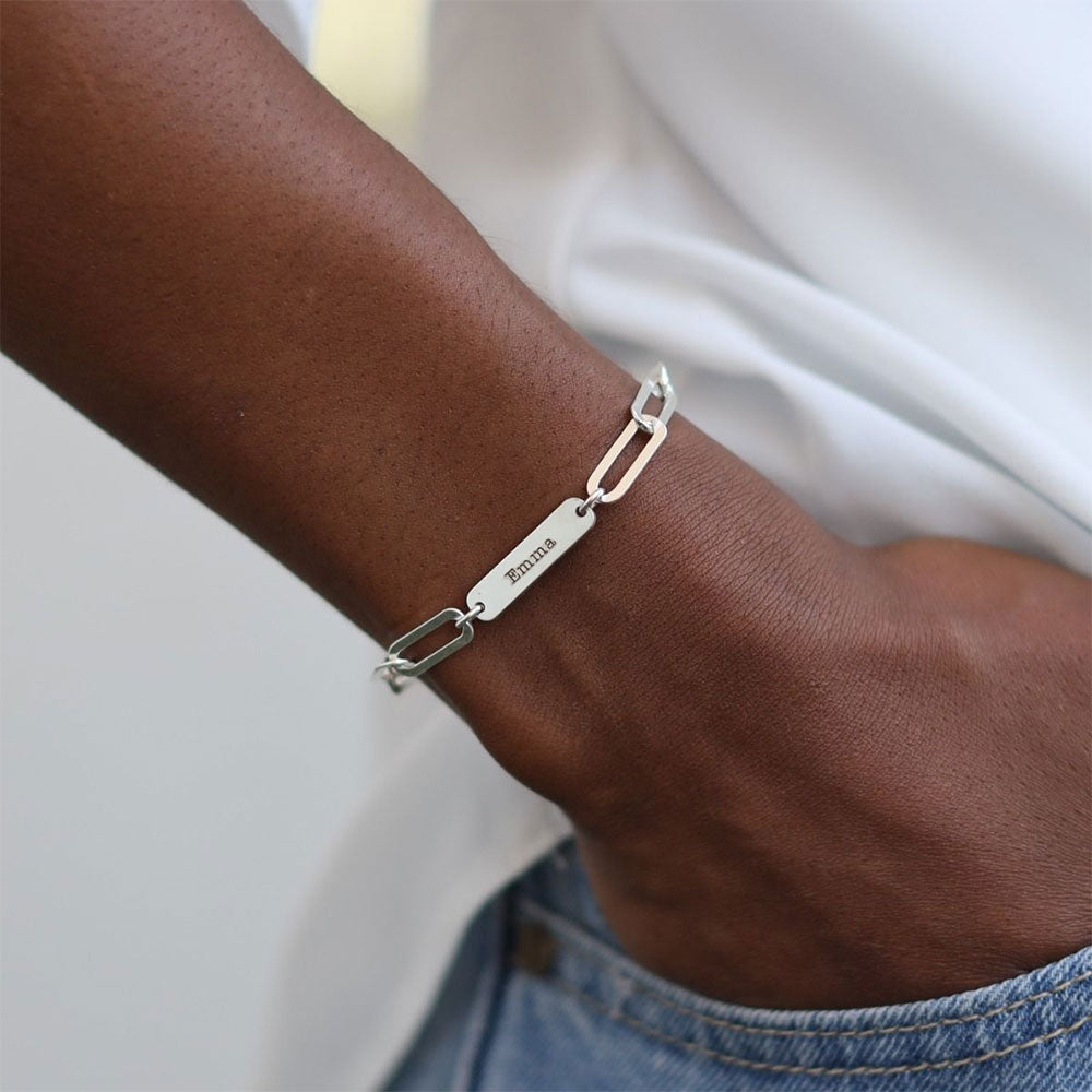 Personalized Paperclip Bar Bracelet