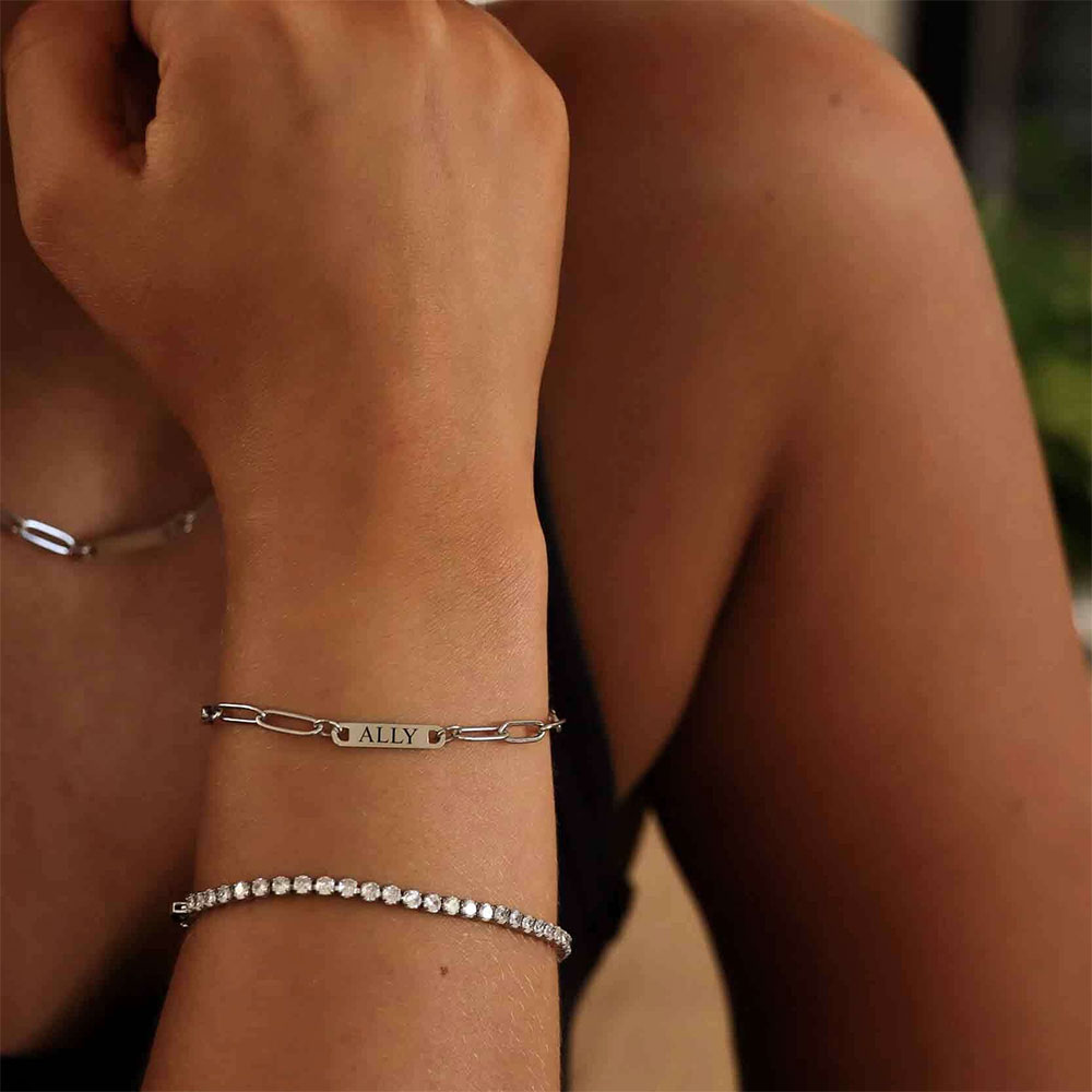 Personalized Paperclip Bar Bracelet