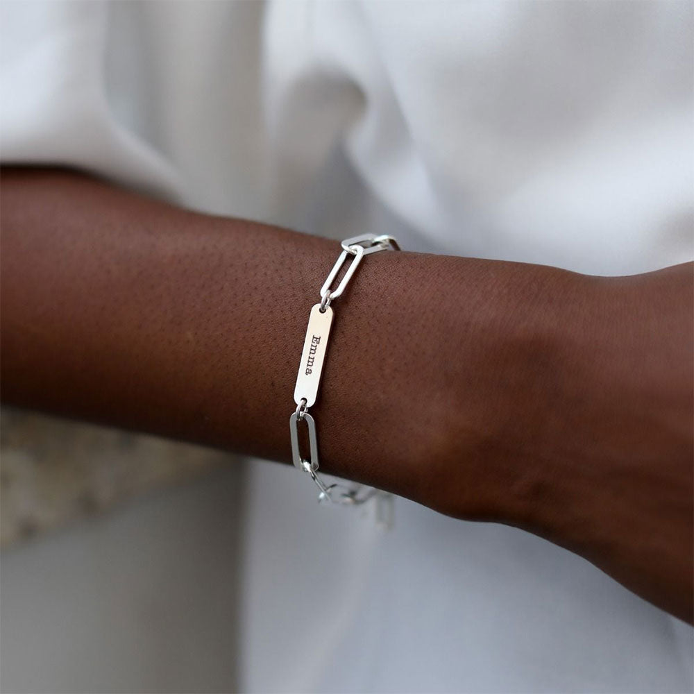 Personalized Paperclip Bar Bracelet