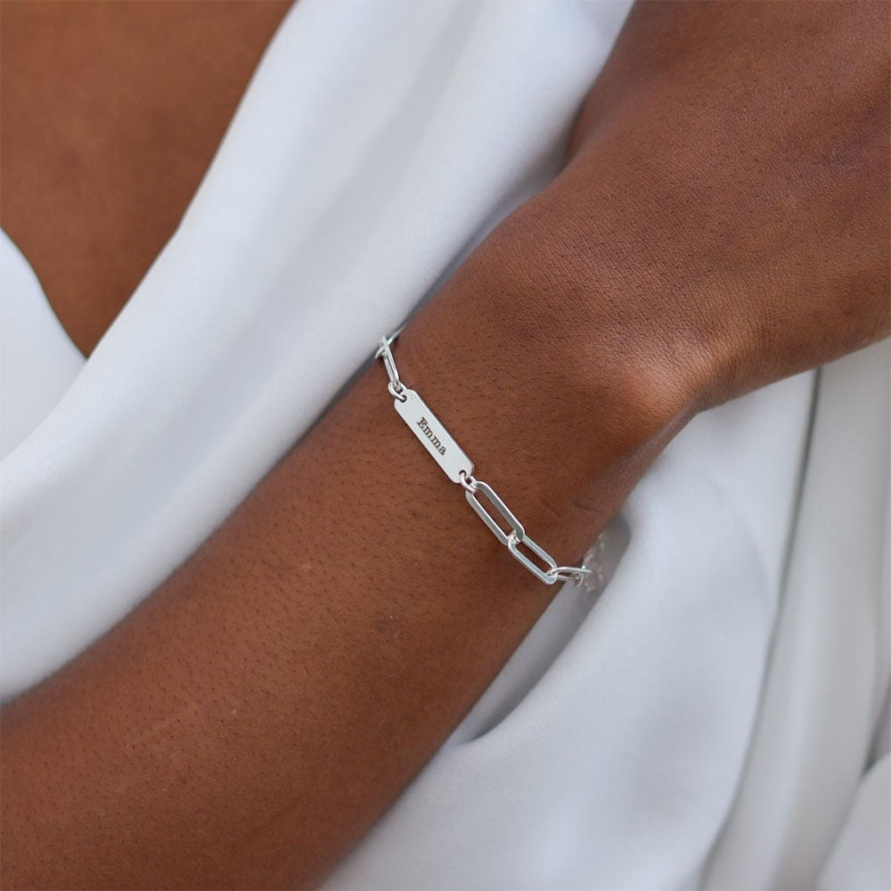 Personalized Paperclip Bar Bracelet