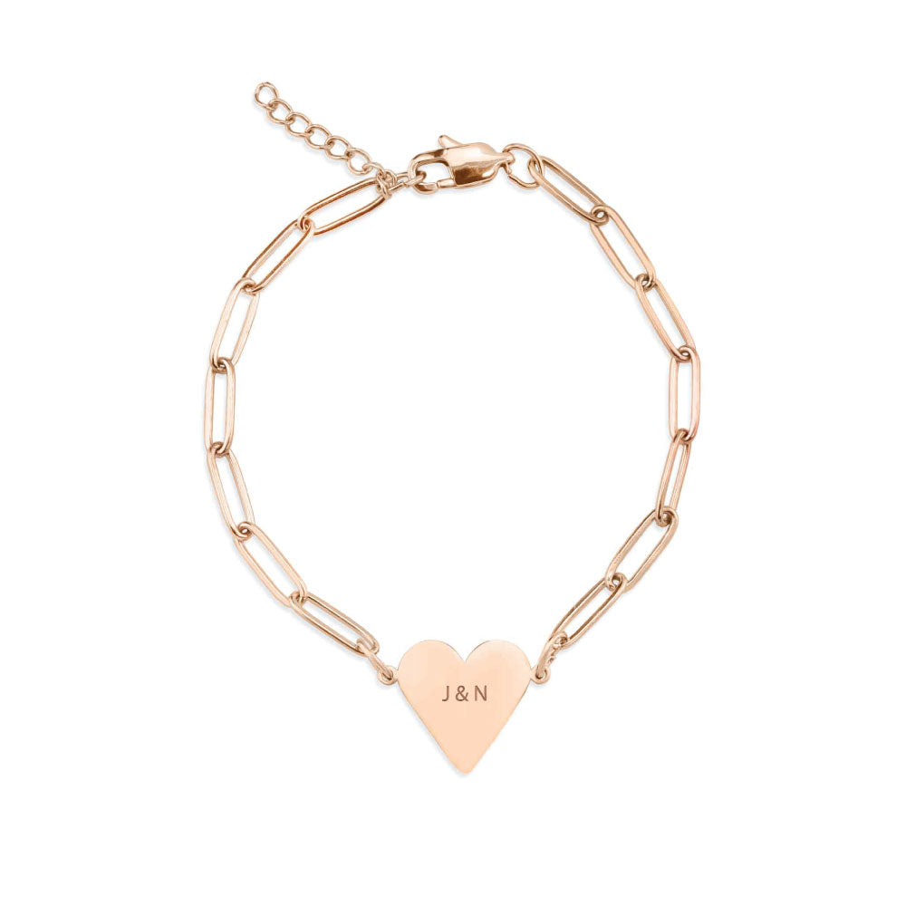 Paperclip Chain Heart Bracelet in Rose Gold