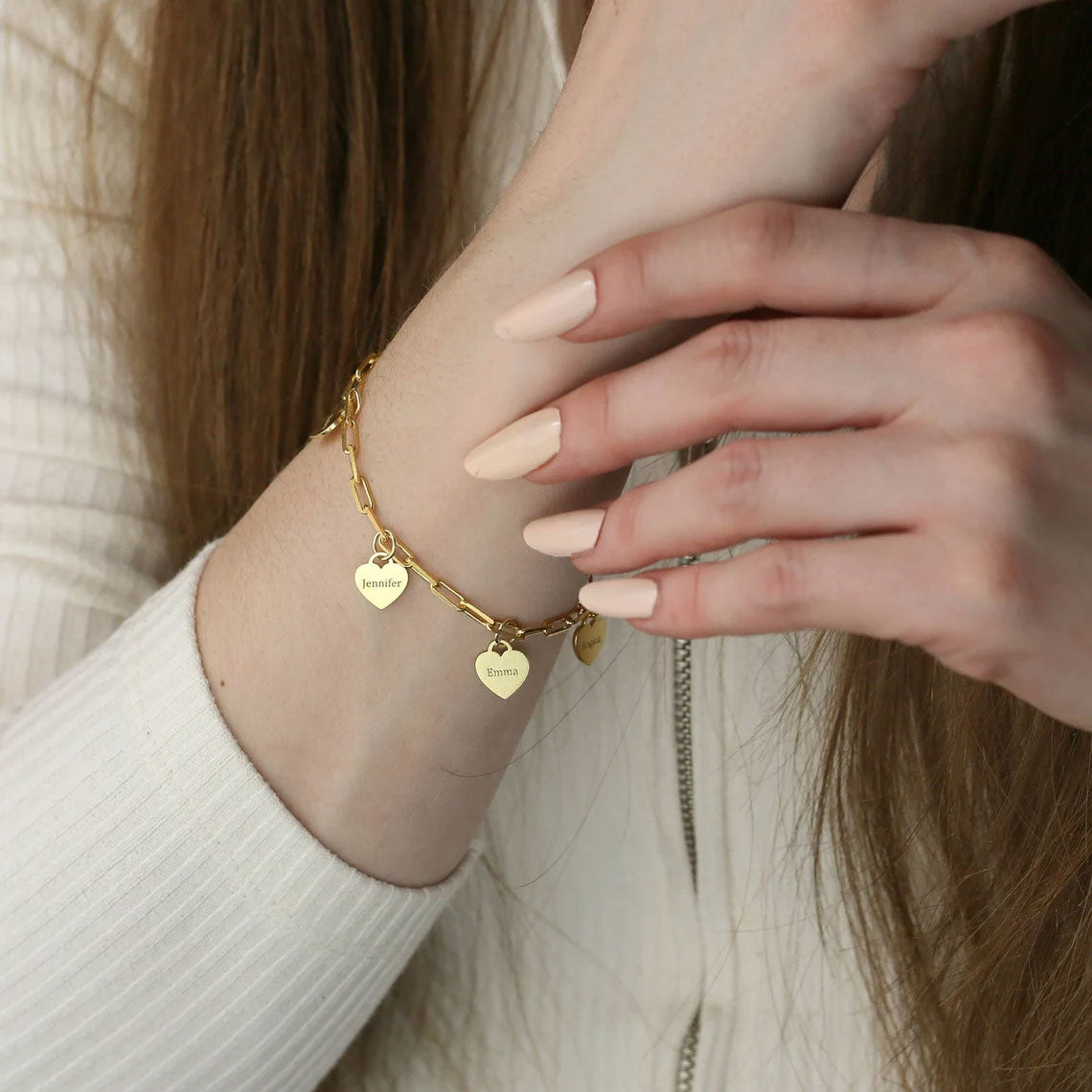 Paperclip Name Bracelet with Heart Charm