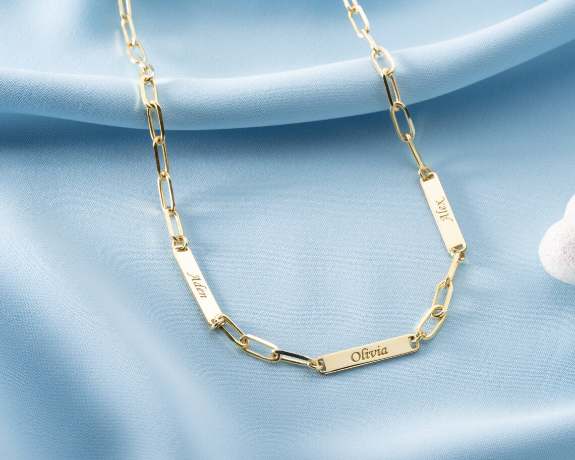 Paperclip Chain Personalized 3 Name Bar Necklace