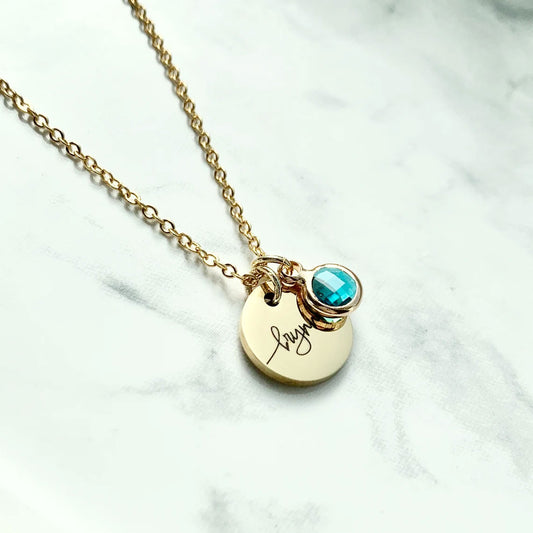 Personalized Disc with Birthstone Necklace In Gold