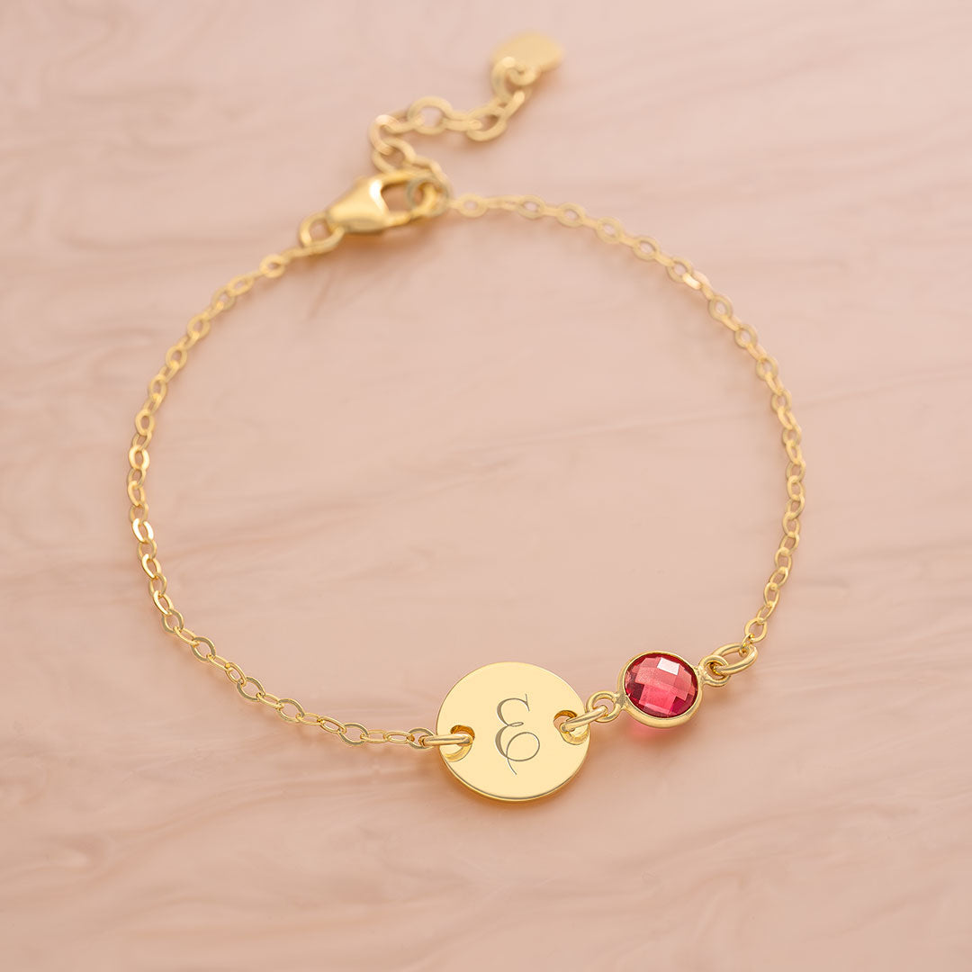 Personalized Initial Disc and Birthstone Bracelet In Rose Gold