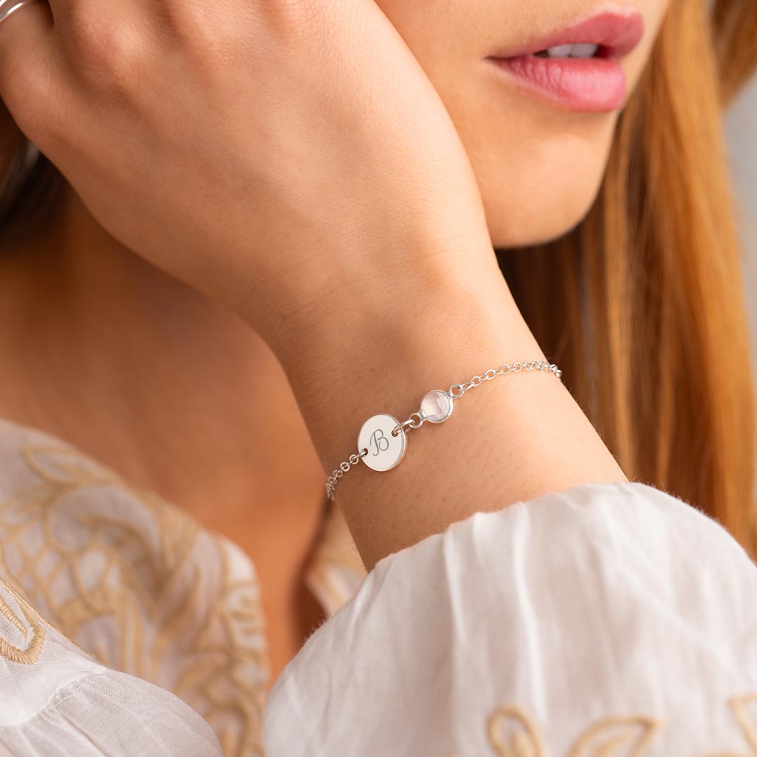 Personalized Initial Disc and Birthstone Bracelet In Rose Gold